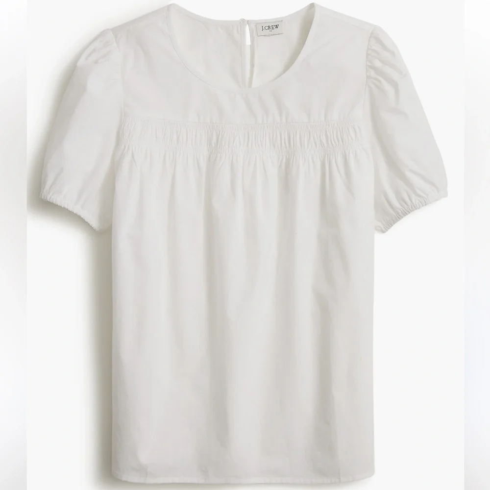 J. Crew Classic White Blouse with Puff Sleeves